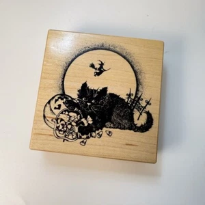 Halloween~Black Cat~Witch~Trick or Treat~Rubber Stamp~ 3"X  3"~PSX G-1317 - Picture 1 of 7