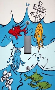 Light Switch Plate & Outlet Covers SEUSS ONE TWO RED BLUE FISH ~ Blue Waves - Picture 1 of 26
