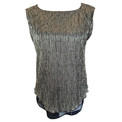 Top Vera Moda dorado y negro sin mangas en capas para mujer talla UK 12 Foto 1 de 4