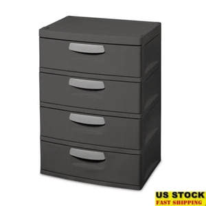Durable 4 Drawer Plastic Storage Unit Organizer Indoor Cabinet Heavy Duty Gray - Picture 1 of 13