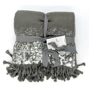 WEST ELM ~ COZY TEXTURE METALLIC BORDER THROW in SLATE GRAY ~ POTTERY BARN - Picture 1 of 1