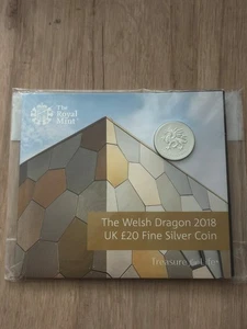 2018 Fine Silver £20 Twenty 20 Pound The Welsh Dragon Coin Pack RARE BU5 - Picture 1 of 3