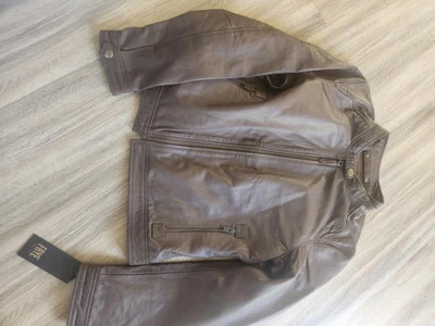 Jaqueta feminina FRYE couro de cordeiro zíper completo tamanho M marrom  - Imagem 1 de 4