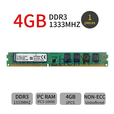 Kingston 4GB PC3-10600U DDR3 1333MHz KVR1333D3N9/4G DIMM Arbeitsspeicher RAM DE - Bild 1 von 4