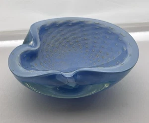 Alfredo Barbini Murano Art Glass Gold Foil Bullicante Baby Blue Bowl Ashtray MCM - Picture 1 of 9