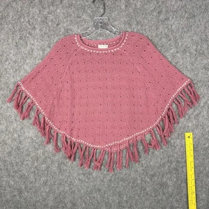 Poncho Garnet Hill Niños Niñas Medio Rosa Algodón Orgánico Tejido Flecos Boho NUEVO - Imagen 1 de 6