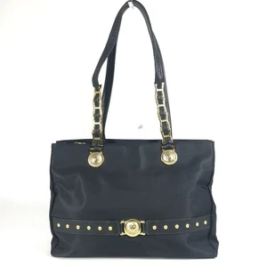 VERSACE vintage Logo Sunburst Tote Bag Chain Shoulder Bag Black/Gold - Picture 1 of 15