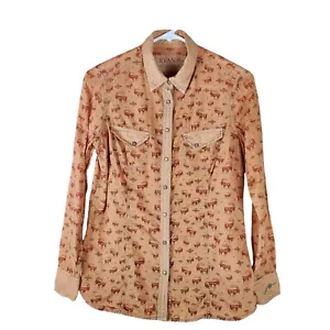 Ryan Michael Damen orange Western Gazella Druckknopfleiste Bluse Größe Small - Bild 1 von 8