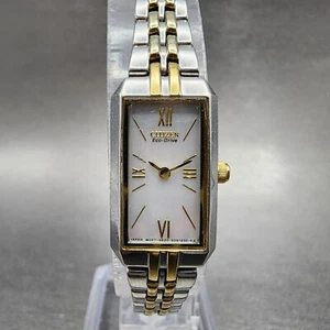 Citizen Eco-Drive Tank Watch Women 15mm MOP Dial Two Tone Rectangle Runs - Picture 1 of 11