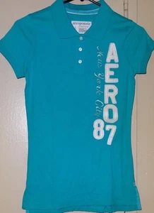 Aeropostale Aero NY 87 Girls Womens Size S L Blue Teal Short Sleeve Shirt NWT - Picture 1 of 14