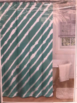 New Microfiber Fabric Shower Curtain TIDAL Blue & White Wave Pattern 72"x72" - Image 1 of 3