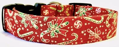 Collar de perro hecho a mano con bastones de caramelo e hiedra rojos metálicos Foto 1 de 2