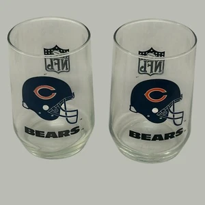 Set Of 2 Vintage 1980's Chicago Bears NFL Helmet Logo 12oz Glasses - Picture 1 of 9