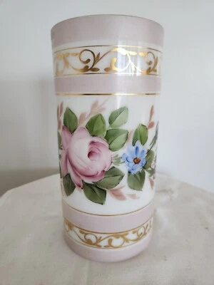 Rare Consolidated Charleton Hand Painted Milk Glass Vase Fenton Style - Image 1 of 4