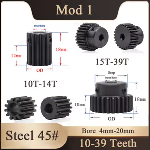 Mod 1 Steel 45# Spur Pinion Gear 10-39 Teeth Motor Gear 4-20mm Bore With Screw - Picture 1 of 36