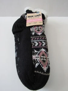 New MUK LUKS Women's Short Cabin Socks L/XL Shoe Sz 8-10 Black Non-Skid Slipper - Picture 1 of 2