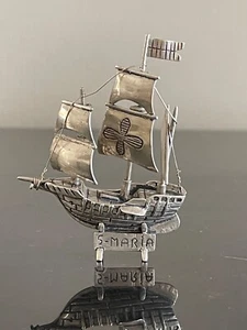 Envío galeón en miniatura de plata esterlina Cristóbal Colón Santa María - Imagen 1 de 6