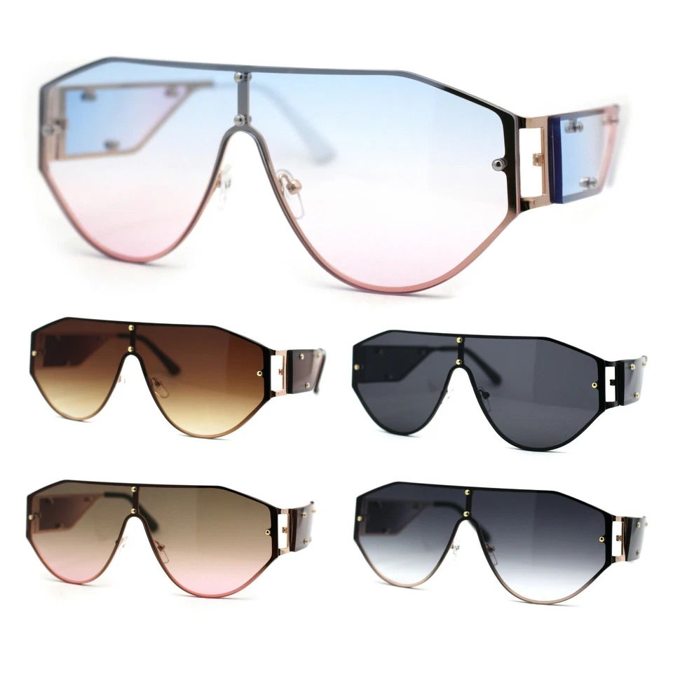 SA106 Mens Metal Frame Rimless Angular Geometric Shield Mafia Sunglasses - Image 1 of 1