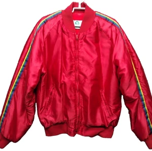 ViTG Pacific Trail 80s Red Satin Nylon Jacket Fleece lined Skating Stripes - Picture 1 of 12