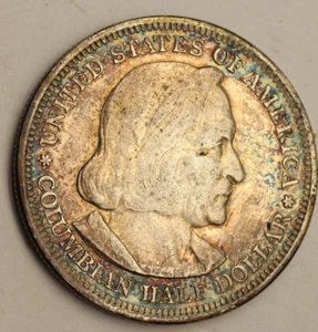 1893 50C Columbian Exposition Half Dollar with Toning - Picture 1 of 3