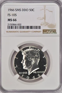 1966 SMS Kennedy Half Dollar NGC MS 66 SP66 DDO FS-105 Variety Coin 50C - Picture 1 of 2