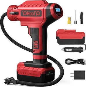 12V Tire Inflator Portable Air Compressor for Car,Cordless Tire Pump,150 PSI,Red - Picture 1 of 10