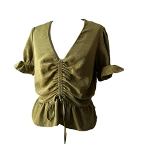 Topshop Margot Olive Green Ruched Blouse - Size 6/S - Excellent Condition” - Picture 1 of 3