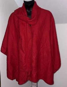 SIMPLY NATURAL 100% Alpaca Sweater Cape Poncho Shawl Red OS Boho Cottagecore - Picture 1 of 7