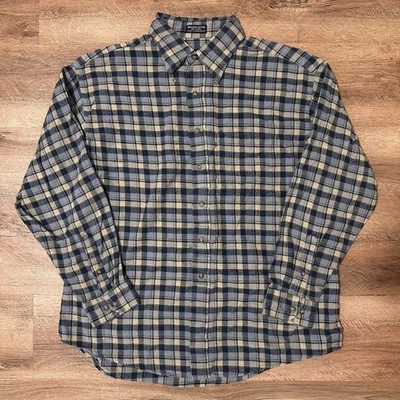 Van heusen повседневный на пуговицах мужской большой бежевый синий клетку матовый хлопок фланель - Изображение 1 из 4