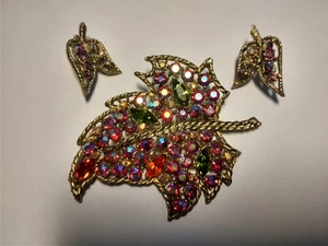 Vintage Brosche/Blatt Set mit weißen Strass - Bild 1 von 4