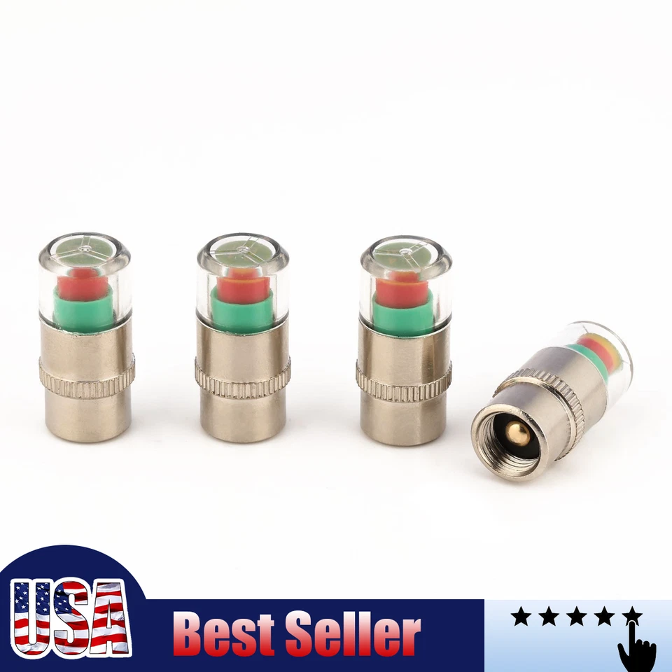 4PCS Tire Pressure Monitor Valve Stem Caps 38Psi With 3Color Eye Alert Universal - Imagem 1 de 4