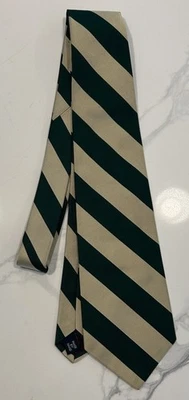 Polo Ralph Lauren Men’s 100% Silk Striped Repp Tie Green/Beige Hand Made In USA - Image 1 of 4