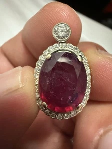 Vintage Natural unheated Burma pigeon blood Ruby Diamond 18k WGold Pendant RARE - Picture 1 of 11