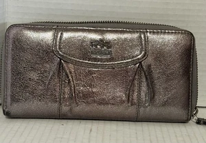 Coach Madison Pewter Metallic Leather Zip Accordion Wallet Clutch - Picture 1 of 3