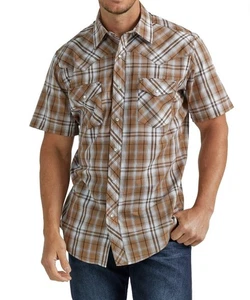 Wrangler Western Brown & blue Plaid Pearl Snap Button Up Short Sleeve Size XL - Picture 1 of 8