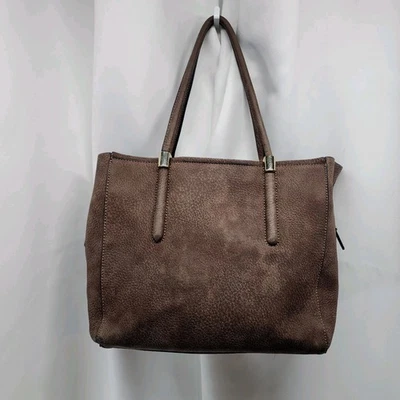 Chocolate Brown Pebble Leather Handbag Tote Boho Classic Preppy Removable Bag - Image 1 of 4