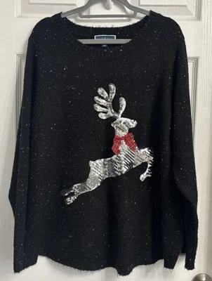Suéter Karen Scott Negro Tejido Vacaciones Talla 2X Pullover Lentejuelas Reno Navidad Foto 1 de 4