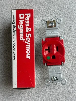 NUEVO RECEPTÁCULO ÚNICO LEGRAND PASS & SEYMOUR 8301-ROJO 20A 125V GRADO HOSPITALARIO Foto 1 de 4
