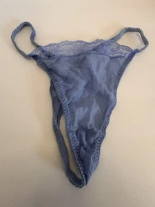Victorias Secret Silk panties thong S light periwinkle blue lace trimmed - Picture 1 of 3
