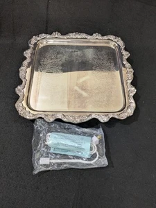 Rare Towel Silverplate Salver Tray - Electric Warming Element W/Cord Square - Picture 1 of 6