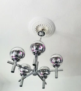 24" AMAZING Mid Century Orbital Chandelier w/ MIRRORED GLASS GLOBES, Chrome Body - Picture 1 of 9