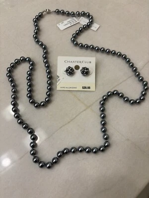 Collar de perlas Macy's Charter Club gris gris 42" y pendientes de perlas a juego nuevos con etiquetas Foto 1 de 4