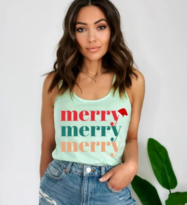 Camisetas sin mangas navideñas para mujer, camisas navideñas para mujer, regalos únicos de vacaciones para mujer Foto 1 de 2