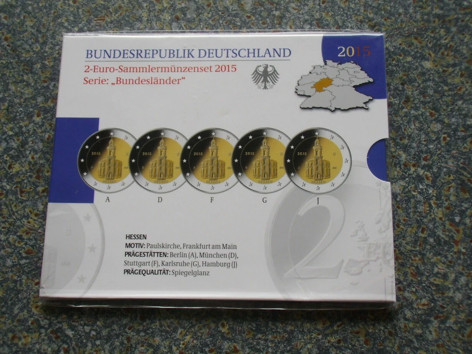 Germany  2015 proof coin set 5 coins ADFGJ St. Paul's Church in Frankfurt Hessen - Image 1 of 1