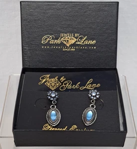 Orecchini Vintage Park Lane Alta Qualità Fasione Gioiellato Blu Tono Argento Nuovi con Scatola - Foto 1 di 7