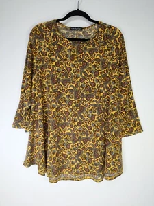 Kim & Cami Size 1X Yellow Paisley 3/4 sleeve Pocket A-Line Tunic Top - Picture 1 of 6