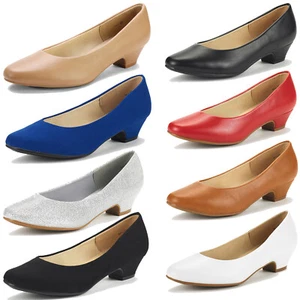 DREAM PAIRS Women Low Chunky Heel Pump Shoes Slip On Comfort Dress Shoes - Picture 1 of 20