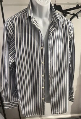 Camisa de vestir AXCESS Claiborne manga larga para hombre L abotonada azul a rayas limpia Foto 1 de 4