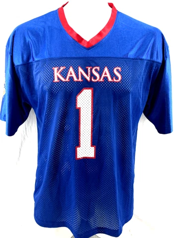 Vtg University of Kansas Jayhawks #1 Russell SS Pullover Football Jersey Mens L Cover
