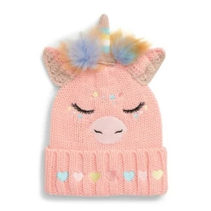 Under One Sky Mädchen rosa Caticorn Katze Einhorn Kunstfell Strick Herz Beanie Gr. S - Bild 1 von 3